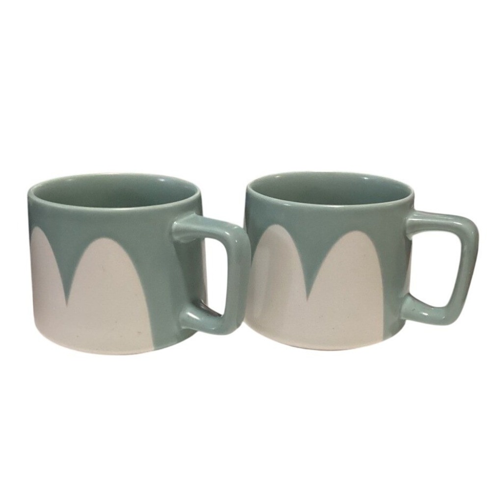 Starbucks 2017 Seafoam Green White Scalloped Ceramic Coffee Mugs 9oz Set (2) MCM